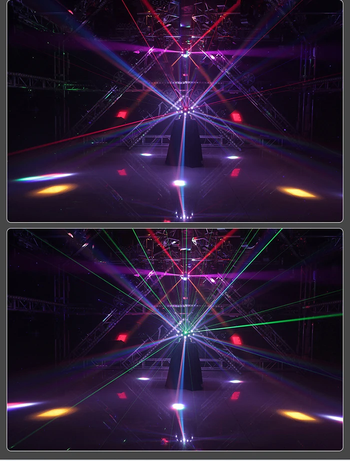Dreiköpfiges rotierendes bewegliches Kopflicht, 18 x 10 W, KTV-Tanzsaal, Bar, Bühne, Disco, 3 Armrollen, stroboskopische Weihnachtslaserlichter – Detail 10