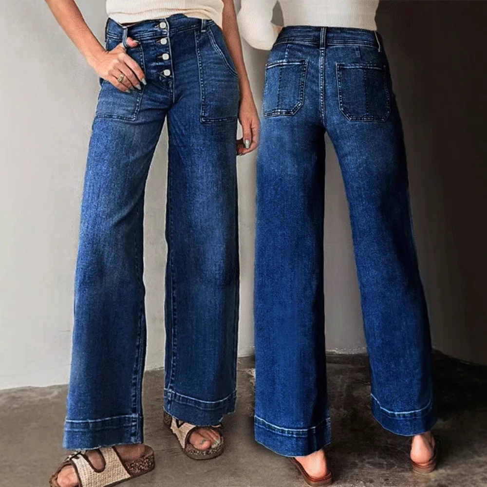 High Waist Jeans Straight Jean Women Zipper Fly Distressed Loose Ankle Length Denim Trousers  Washed Vintage Summer