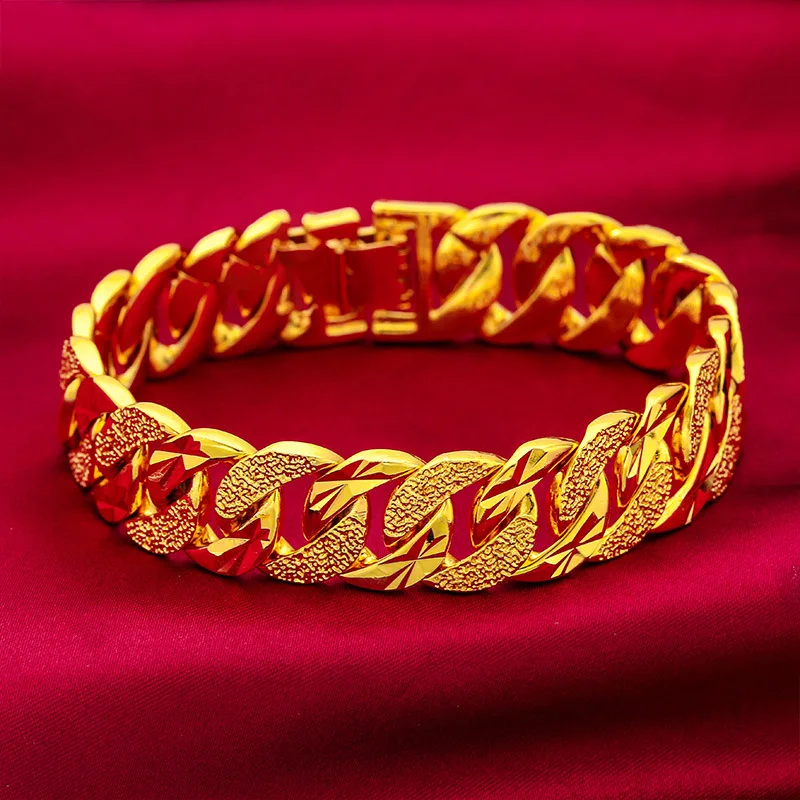 24K Gold 15mm Wide Cuff Bracelet Men AU999 - 24K forged/AU999 certified, 15mm wide, sleek and bold for men