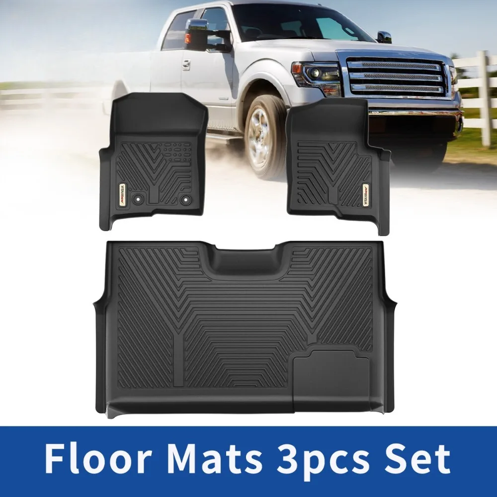 3D TPE Floor Mats Liner for 2010- 2014 Ford F-150 F150 SuperCrew Cab All Weather