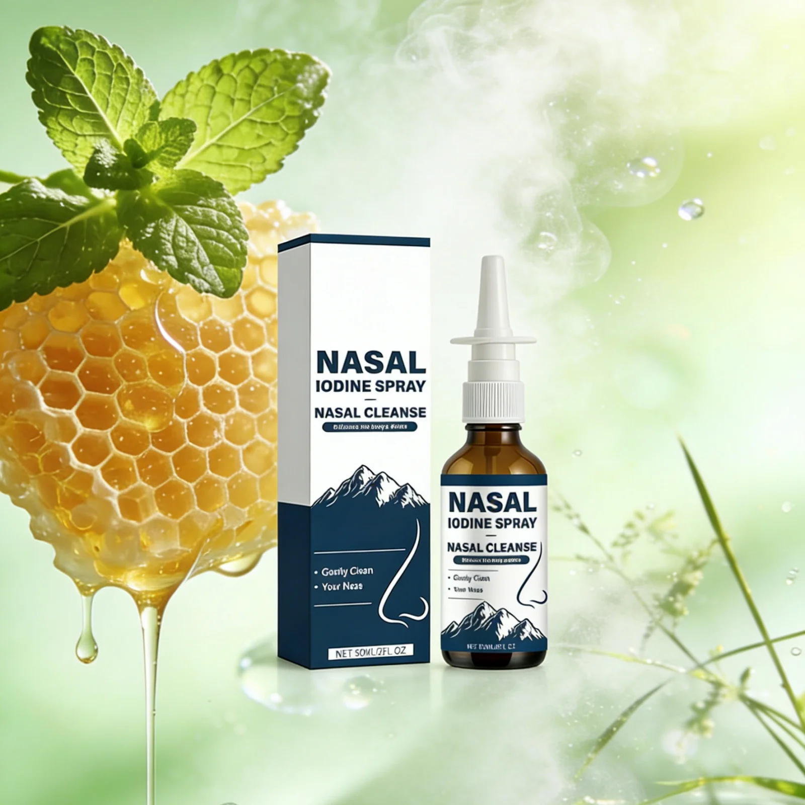 Iodine Nasal Spray Mint Fresh Nasal Passages Cleanse Nasal Cavity Increase Oxygen Supply Breathing Boost Nose Care Propolis Wax