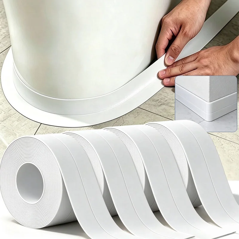 Caulk Tape Waterproof Self Adhesive, White Toilet Sealing Strip Easy Install Caulk Strip for Bathroom, Bathtub