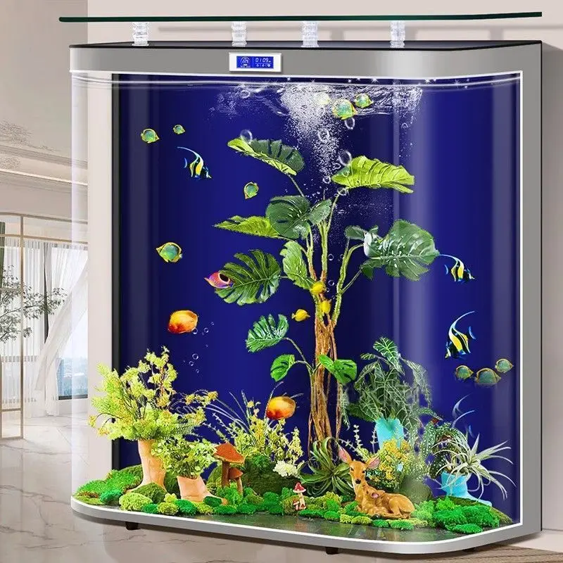 Hot bending living room fish tank medium and large living room household floor-to-wall goldfish tank self-circulation explosion-