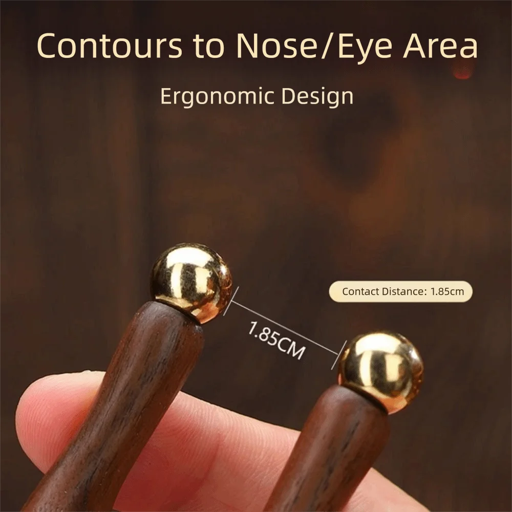 

12 Copper Beads Guasha Face Massager Tool Antistatic Fascia Lifting Face Manual Massager Handheld Wooden Handle