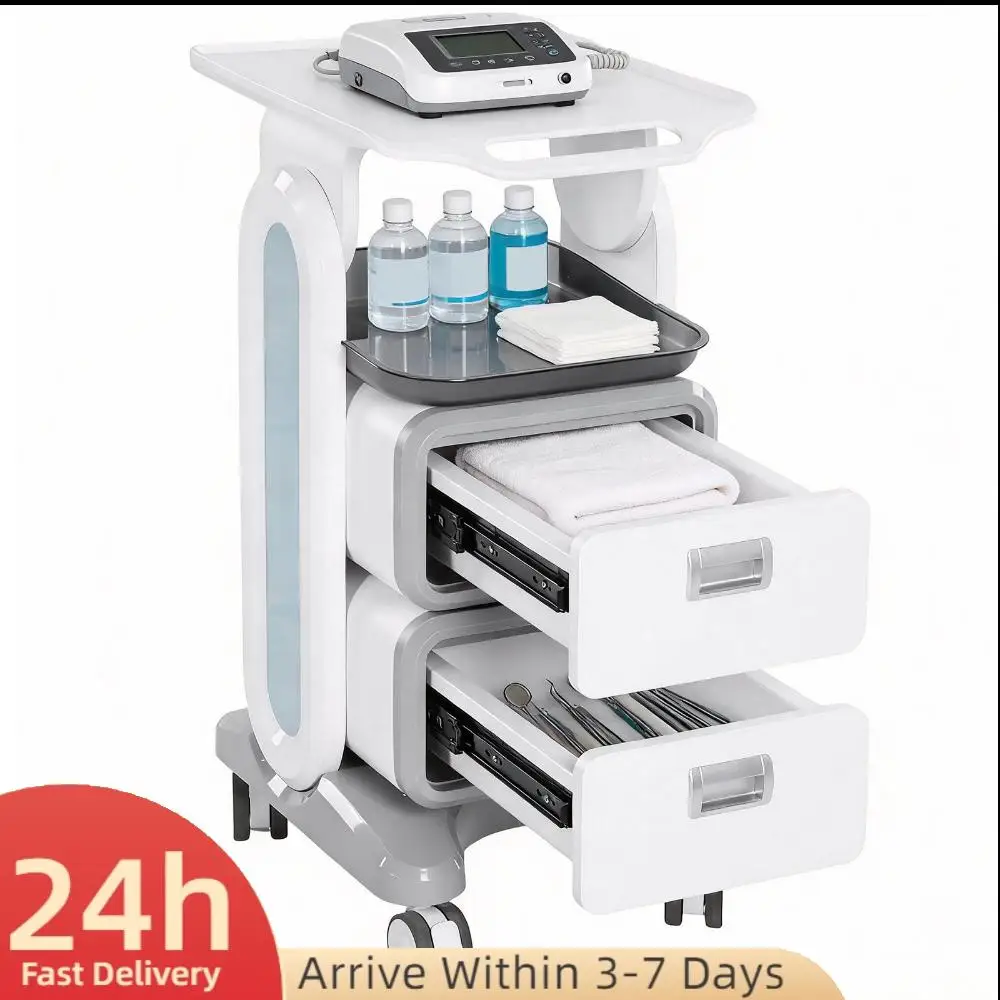 

Трехуровневая лабораторная тележка с 2 ящиками и 1 верхним поддоном, 4 бесшумными колесами из АБС-пластика, мобильная, для больниц, офисов, спален, клиник