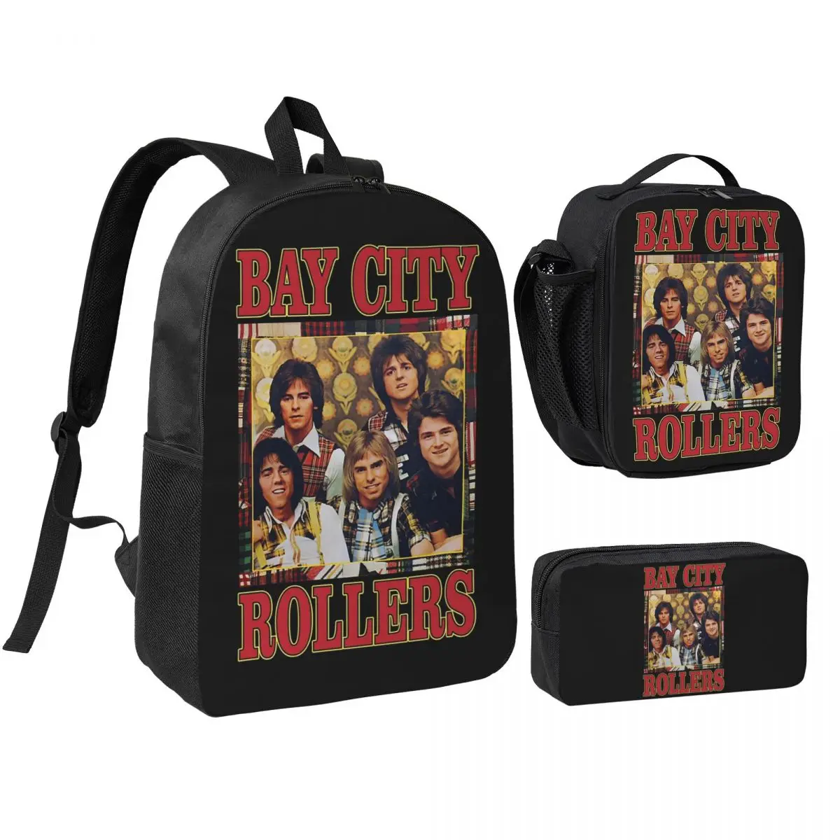 Band Bay City Rollers Music Rock Retro Vintage Backpack BookBag School Bag Shoulder Bags 3ps Insulated Lunch Bag Pencil Case