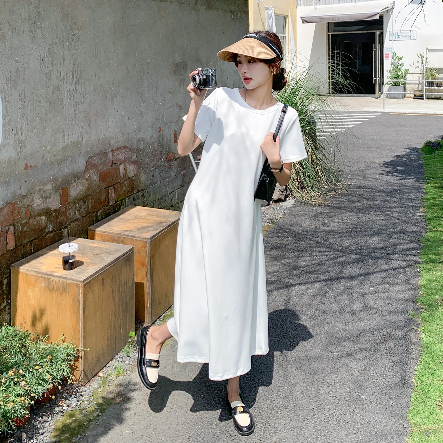 Elegant White T-Shirt Dress Women Summer Unique Beautiful Loose Casual Long Dress Skin-friendly Breathable Soft Fabric
