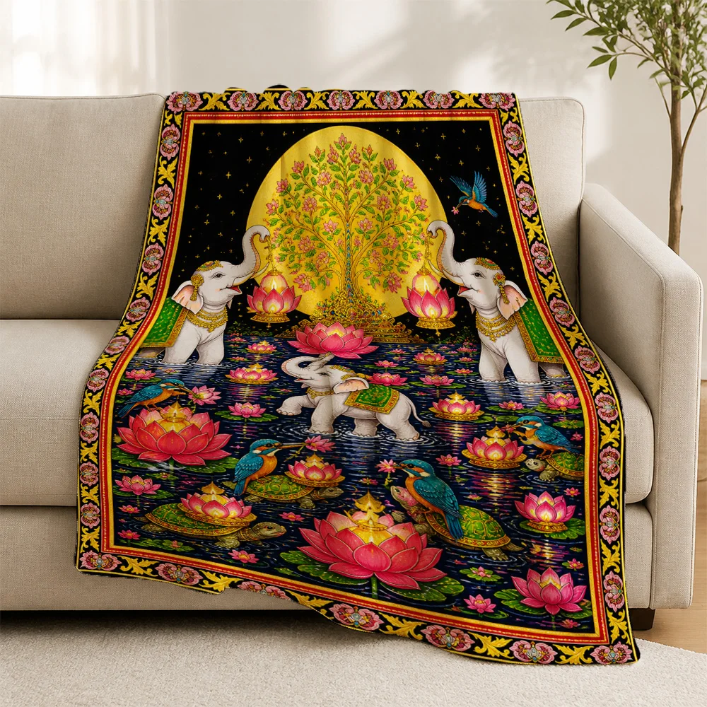 Decorative Boho Throw Blanket Sofa Tapestry Lotus Flower Elephant Peacock Mandala Tropical Art Living Room Decor Cushion Cover