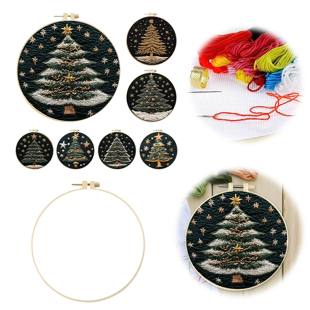 

Christmas Tree Stamped Cross Stitch Embroidery Kits with Hoop Cloth Color Thread