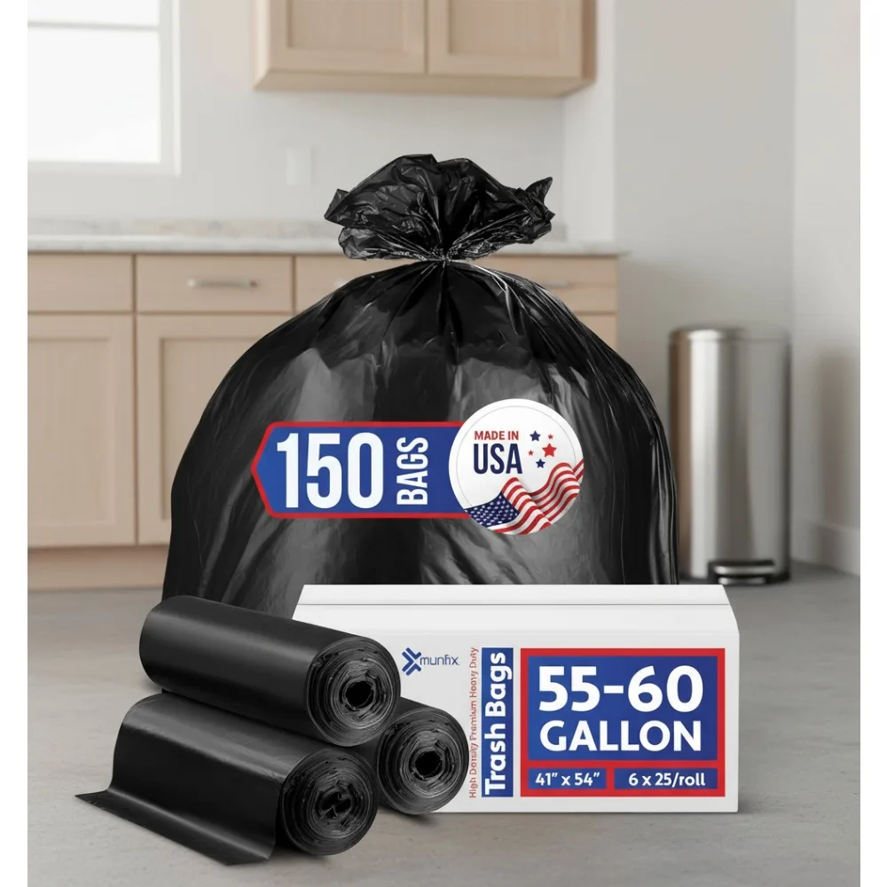 

Heavy Duty 55-60 Gallon Trash Bags - Bulk 150 Pack Large Commercial Garbage Can Liners