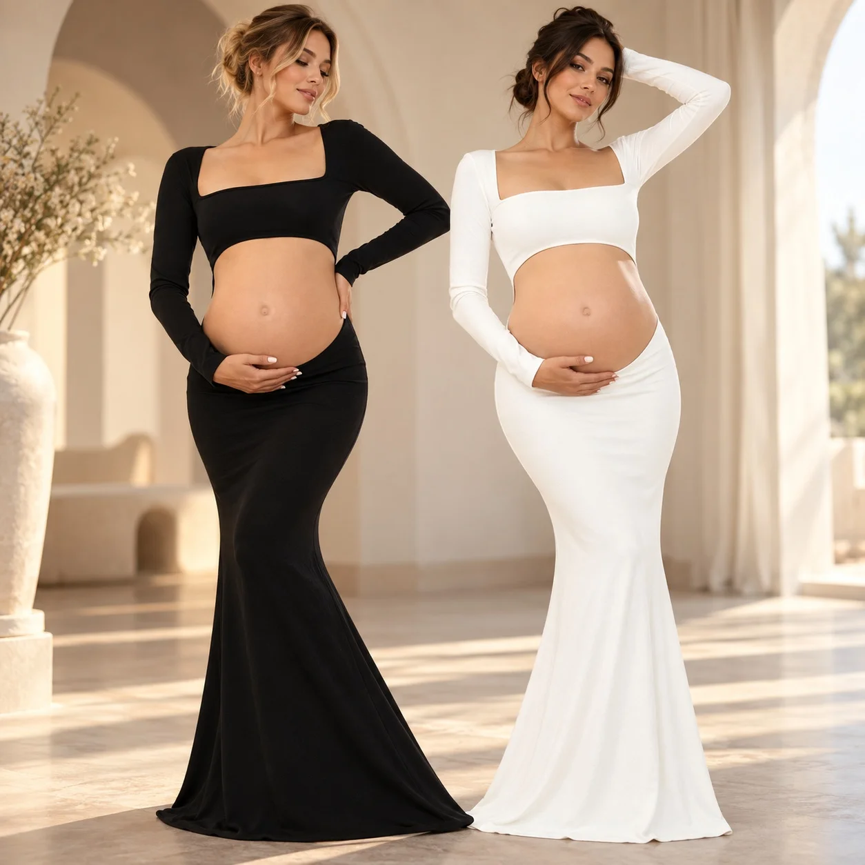 Backless Long Sleeve Gown Mermaid Private Celebrity Style with Mermaid Silhouette Floor Length Regular Sleeve Autumn for Women