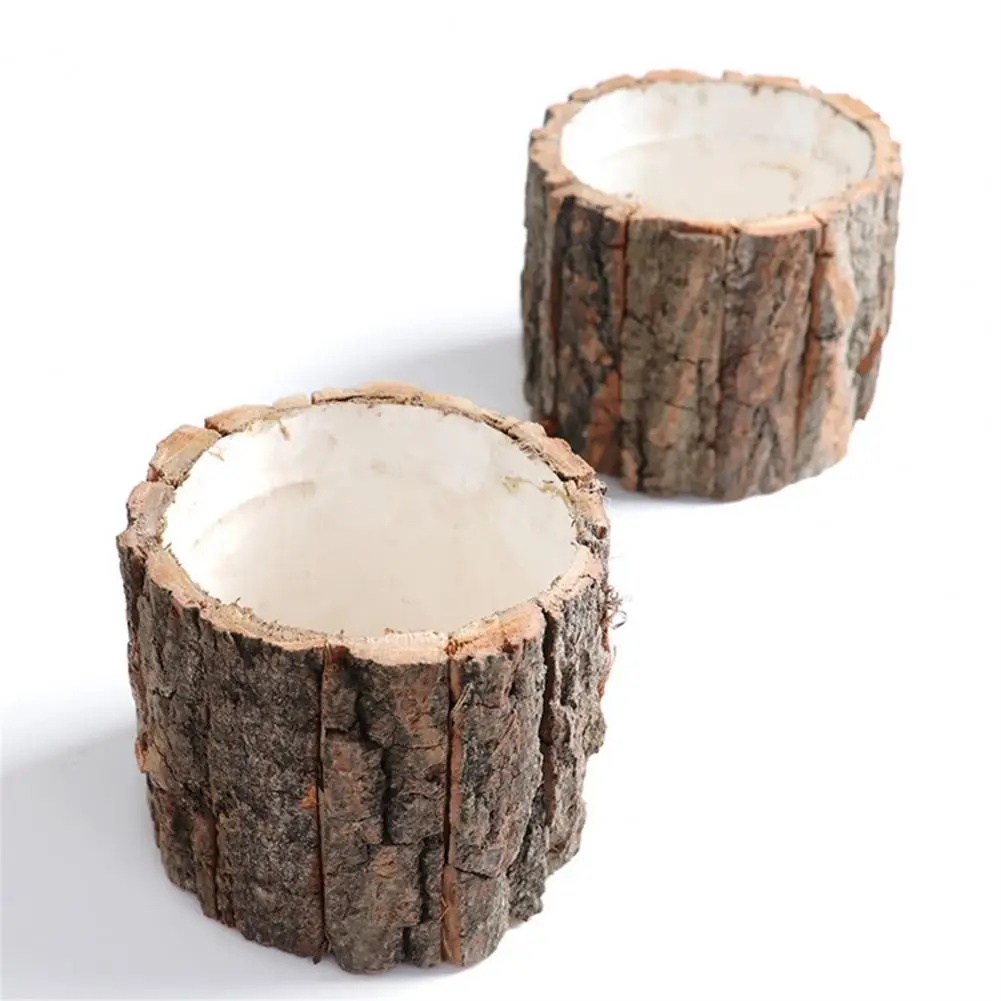 Creative Flower Pot Vintage Plant Pot Christmas Xmas Decoration Flowerpots Fake Tree Bark Succulent Dried Flower Vase Barrel