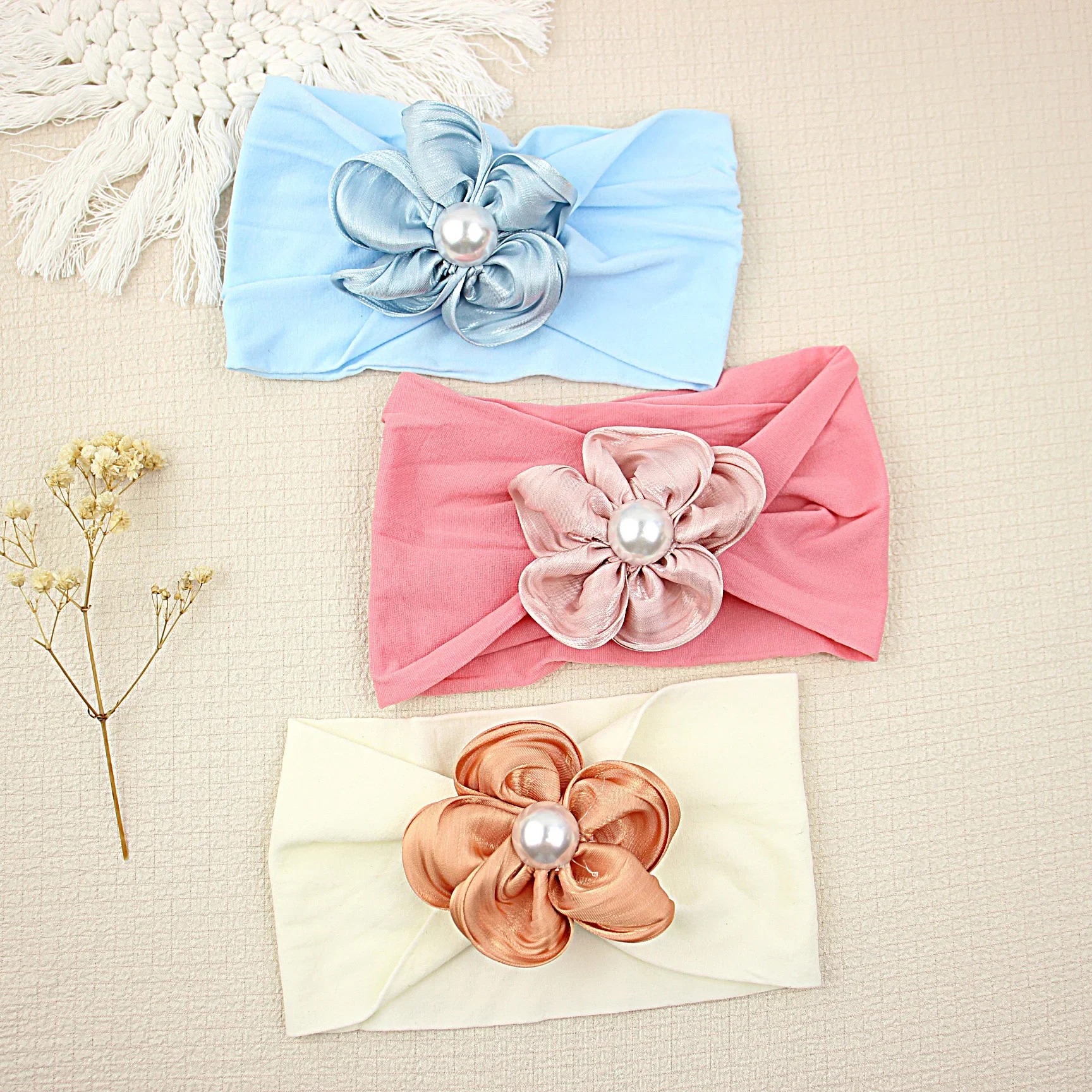 

Newborn Headband Hair Accessories Satin Flower Nylon Turban Toddlers Baby Headwear Children Flower Headwrap Baby Turban Floral