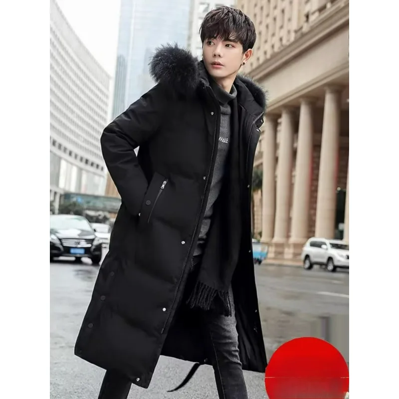 

COMXZ 2025 Premium Outerwear for Men Korean Style Winter Long Length Windproof White Duck Down Luxury Parka Style Coat