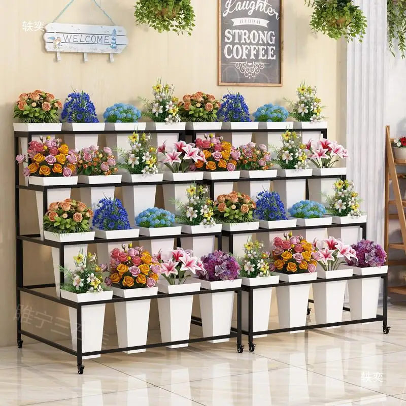 Wake flower bucket shelf storage display shelf simple modern entrepreneurial wrought iron multi-layer ladder stall attractions