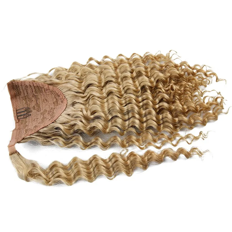 Real Natural Remy European Ponytail Deep Wave Ponytail  Clip In Extensions Hairstyles Wrap Around Drawstring Head Wear Hair