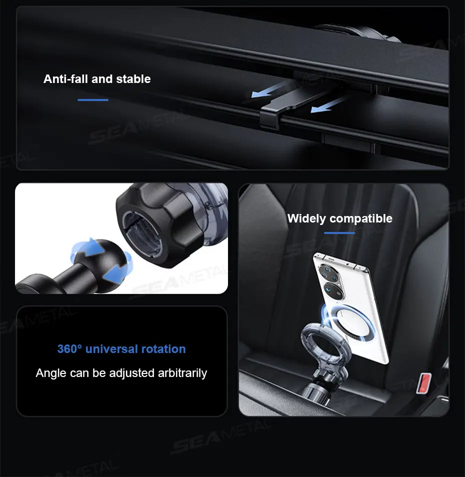 SEAMETAL Magnetischer Autotelefonhalter, 360-Grad-Drehung, verstellbar, Einhandbedienung, Luftauslass, Entlüftung, Handy-Unterstützung – Detail 8