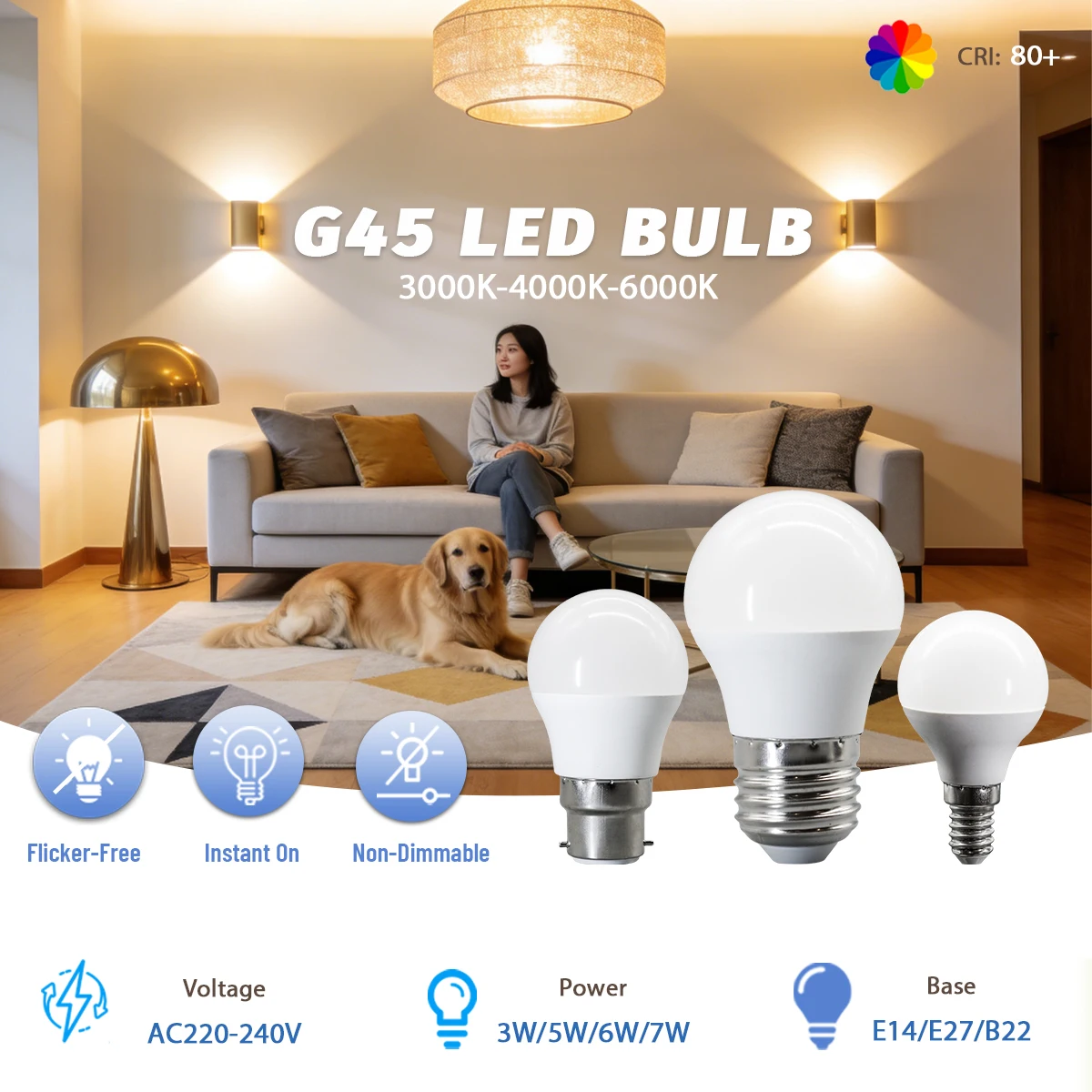 1-12Pack G45 E14 E27 B22 LED Bulb AC220V-240V Power 3W 5W 6W 7W Eco-Friendly Mini Bulb Non-Flicker 3000K 4000K 6000K Optional