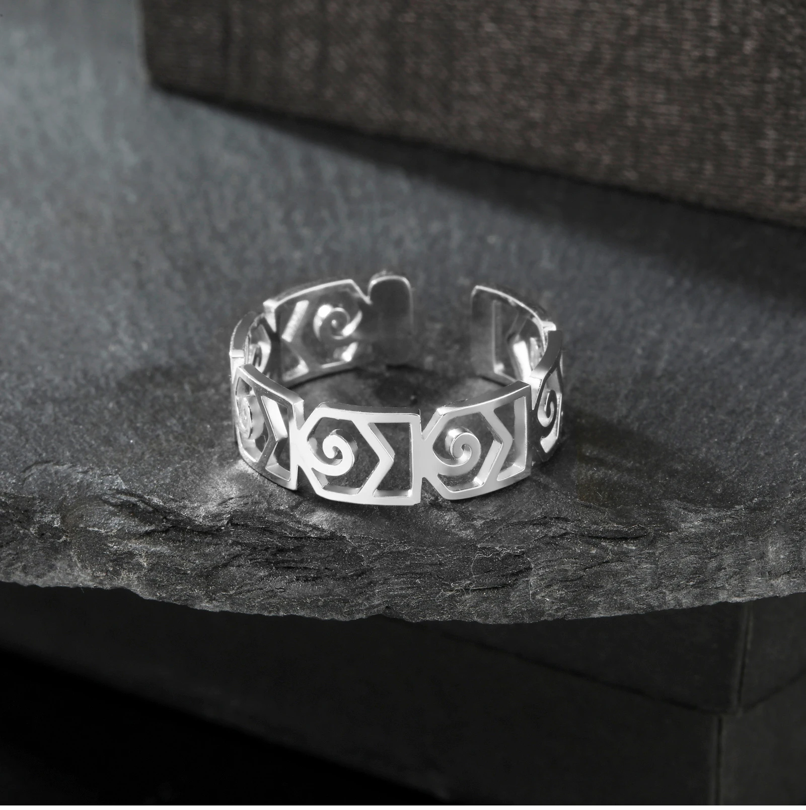 CoolTime Edelstahl-Ring mit griechischem Schlüsselmuster, hohl, geometrisch, verstellbar, Vintage, antike griechische Schmuckstücke, für den Alltag, 2026 – Detail 7