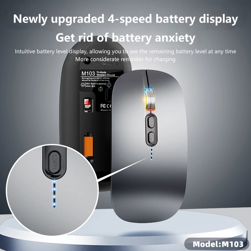 ماوس بلوتوث لاسلكي من Xiaomi، وضع مزدوج من النوع C، ماوس قابل لإعادة الشحن، مريح، ماوس صامت لسطح المكتب للكمبيوتر المحمول