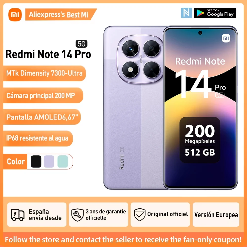 Xiaomi Redmi Note 14 Pro 5G NFC European Version 256GB/512GB MTK Dimensity 7300-Ultra 6.67