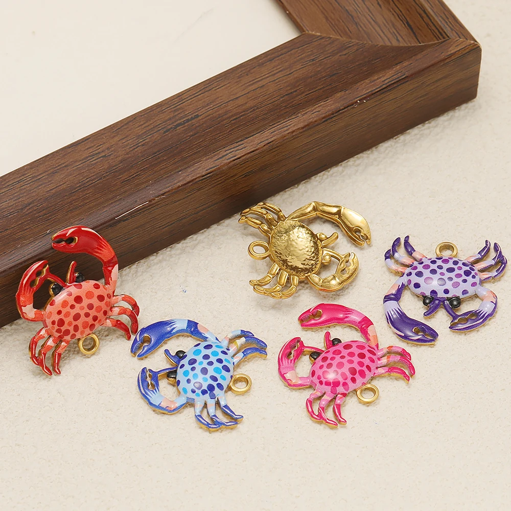 4 Stück Gold Edelstahl Emaille Krabben Anhänger für DIY Niedliche Schmuckherstellung Kinder Ohrringe Armbänder Zubehör – Detail 1
