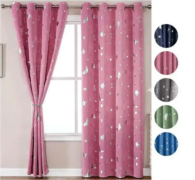 Pink Star Moon Print Kids Boy Girls Window Curtains Room Thermal Insulated For Bedroom Home Decor