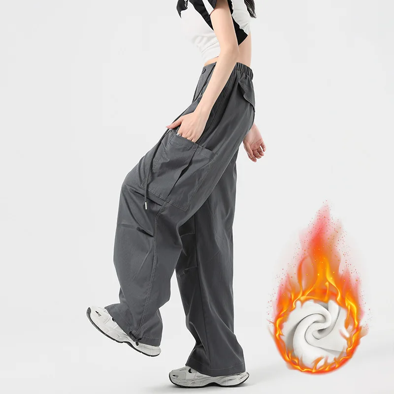 

Осень/зима 2022, новые плюшевые теплые женские брюки с эластичной резинкой на талии, свободные повседневные широкие брюки для женщин, длинные мешковатые спортивные штаны