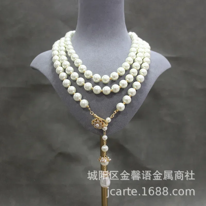 European and American Exaggerated Vintage Baroque Pearl Glass Medieval Extended Necklace Earrings Set