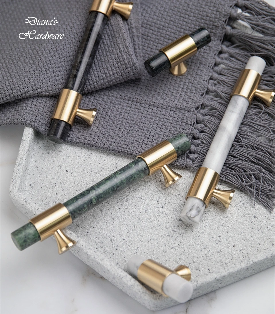 

Luxury Natual Stone + Brass Handle Kitchen Cupboard Cabinet Door Handles Drawer Knobs and Pulls Furniture Handles Decor Hardware
