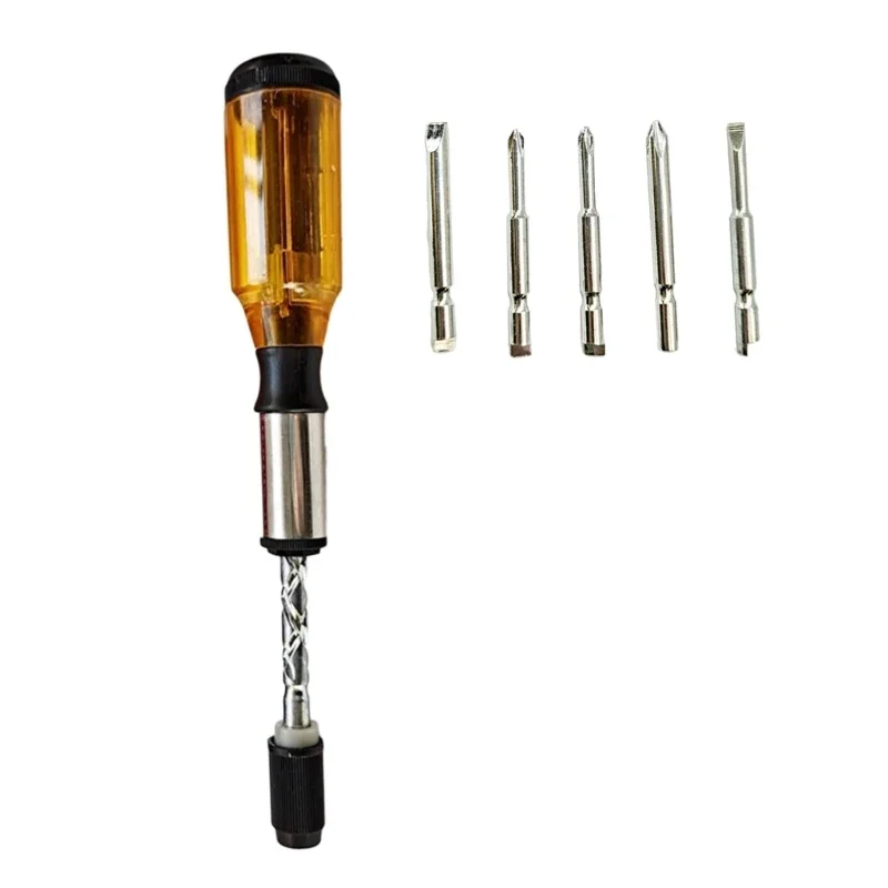 Push-Pull Ratchet Screwdriver, Semi-automatic Adjustment Spirals Ratchet Screwdriver with 5Pcs Replaceable Bit