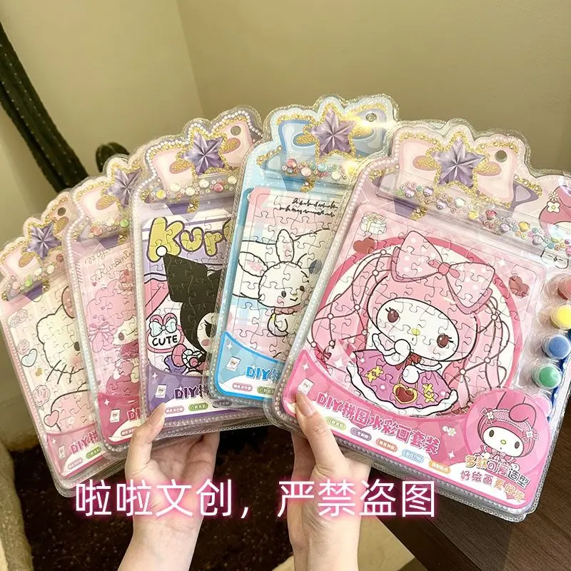 Sanrio HelloKitty Mymelody Puzzle Kuromi Cinnamoroll pittura ad acquerello Set Graffiti pittura fai da te giocattoli educativi fatti a mano