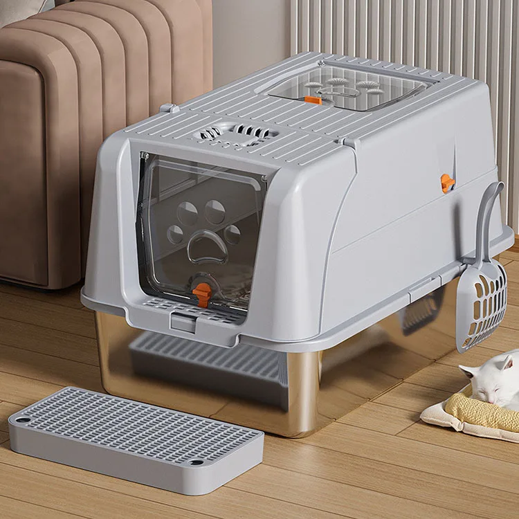 

Directly From Manufacturer High-Sided Extra Large Metal Kitty Cat Toilet Stainless Steel Pet Cat Box with Lid