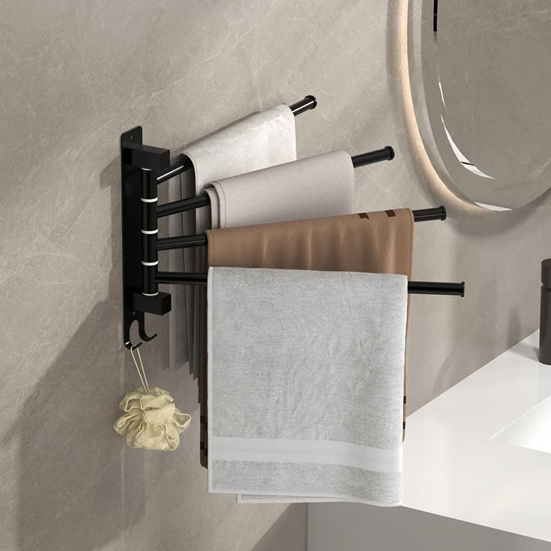 

Bathroom Towel Rack Rotatable Towel Holder Space 3/4/5-Bar Towel Hanger Kitchen Shelf Paper Hanging Wall Mounted