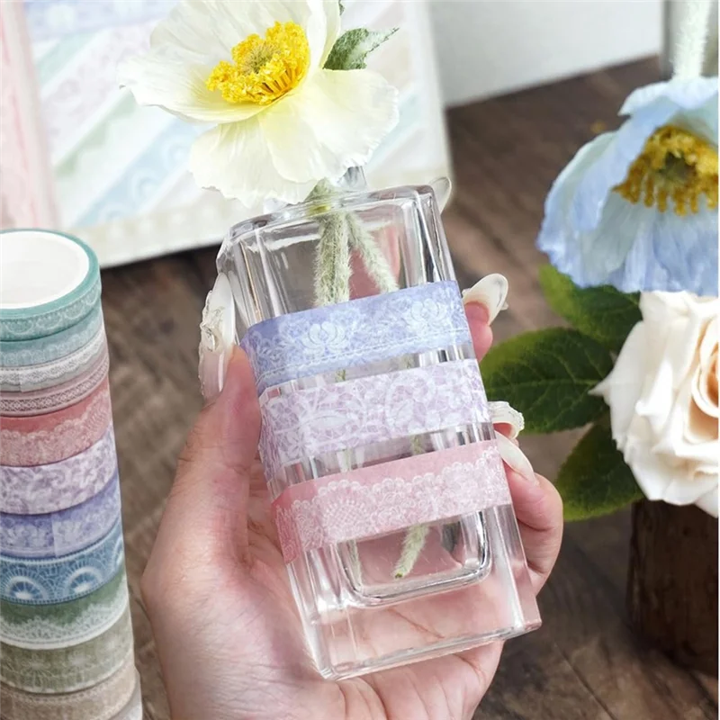 

-A14E Lace Patterns Washi Tape Set 12 Rolls, Decorative Paper Sticker For Planner Scrapbook Journal DIY Arts Craft