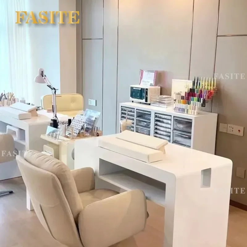 For Manicure Table Japanese Simple Style Single Double Nail Desk with Dust Collector Groove Vacuum Cleaner Port for Beauty
