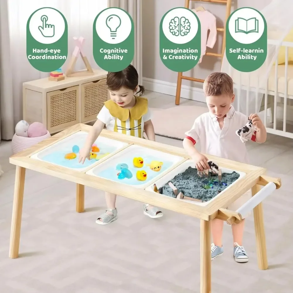 5-in-1-Kindertisch, Spielsand-Sensortisch für den Innenbereich, Kunsttisch für Kinder, Zeichentisch mit Papierrolle und Farbbechern