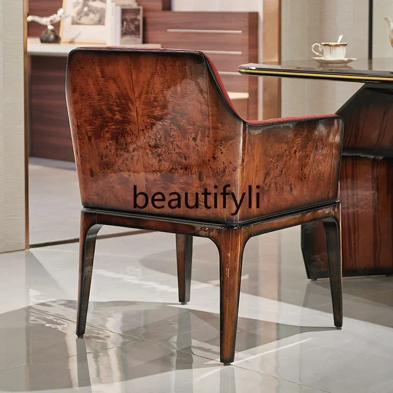 Hot sales High-end atmospheric master chair armrest light luxury tea chair negotiation room backrest solid wood book chair genui