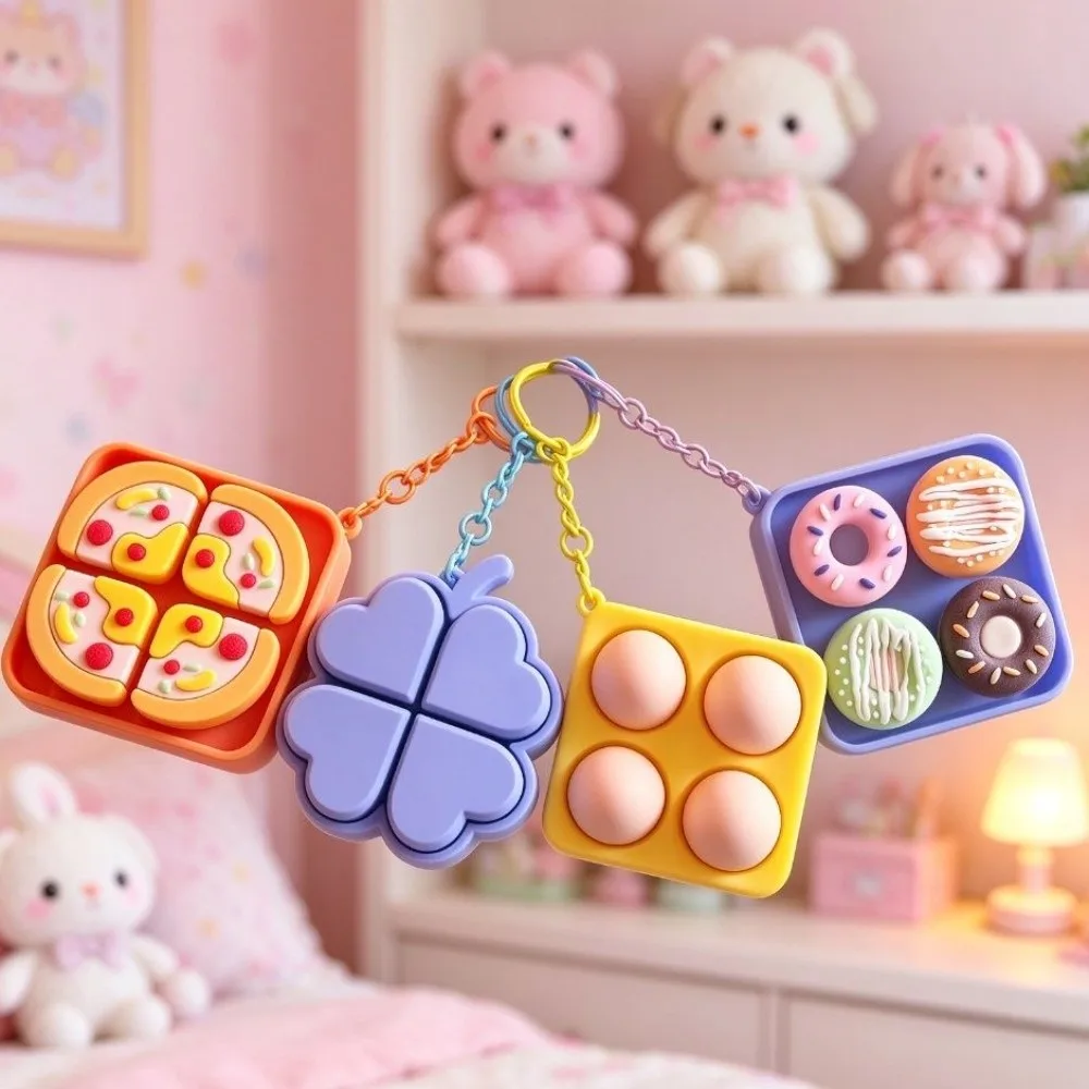 Creative Food Clicker Keychain Egg Pizza Finger Button Keychain 3D Printed Finger Button Calming Keychain Reduce Pressure