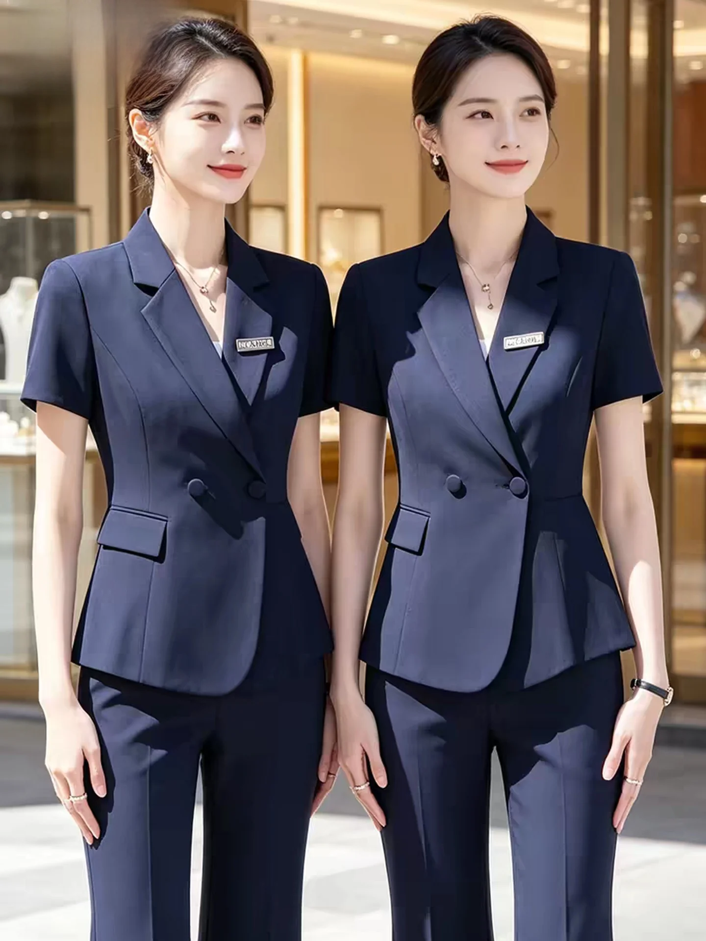 Summer Thin Suit Set for Women Professional Jewelry Store Medical Beauty Therapist Beauty Salon Work Uniform Elegant Career S...