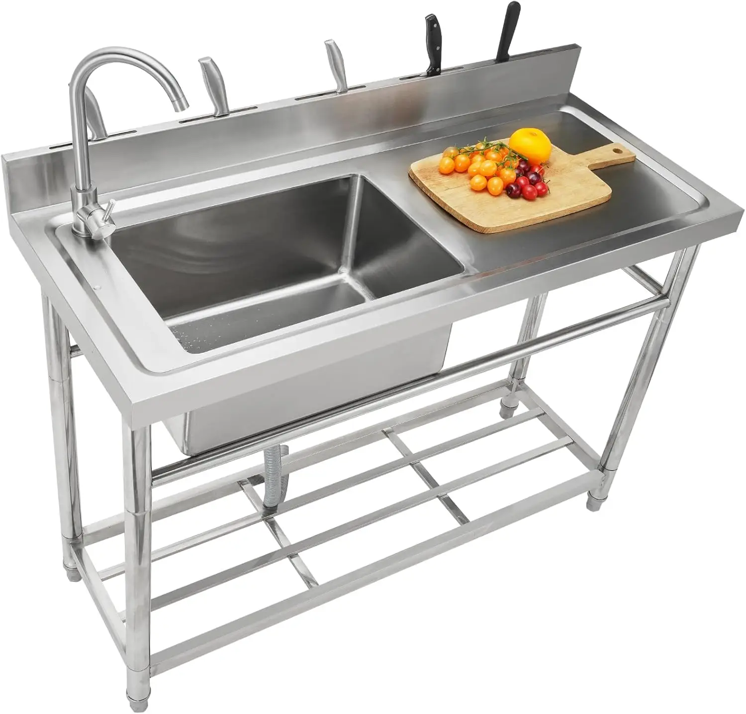 

Vevor Stainless Steel Utility Sink, Free Standing Single Bowl Commercial Kitchen Sink Set W/Workbench, 47 X 19.7 X 37.4 In