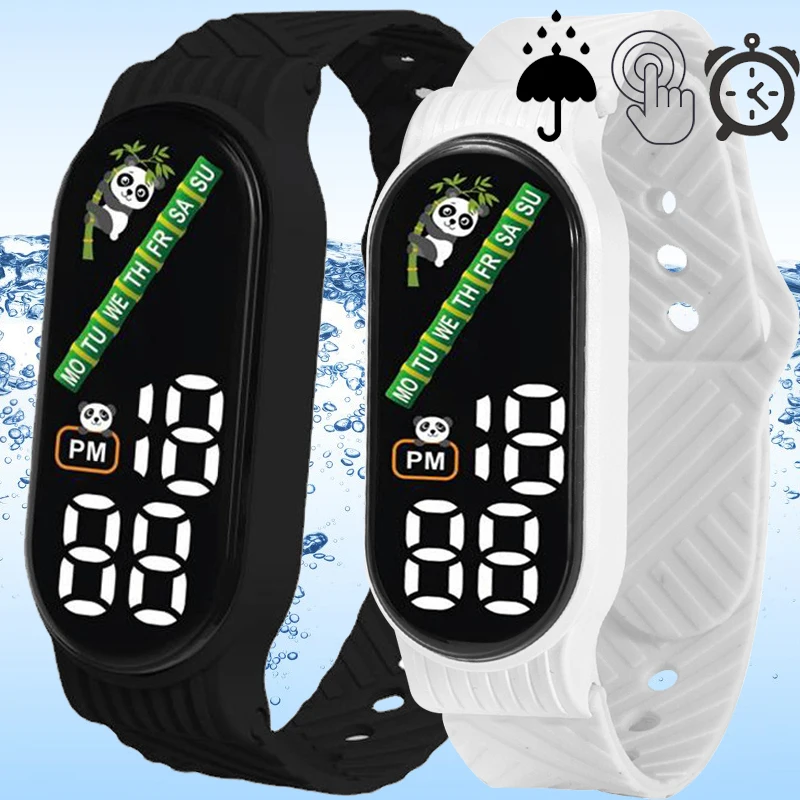 Display a LED Orologi elettronici con cifre Simpatico panda Orologio digitale per bambini Cinturino in silicone impermeabile Orologio a colori per campus