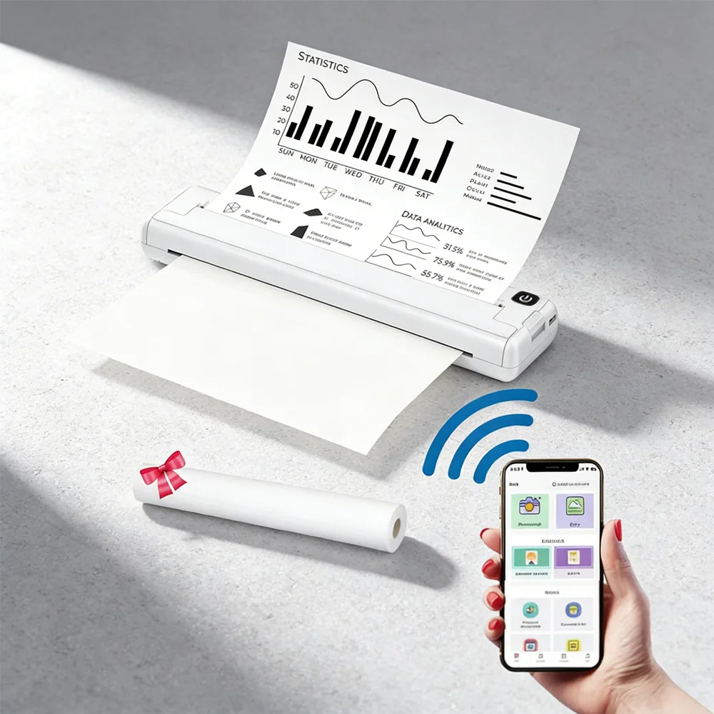 

Компактный портативный беспроводной принтер для путешествий — безчернильный термобелье формата А4, работает с Android и iOS
