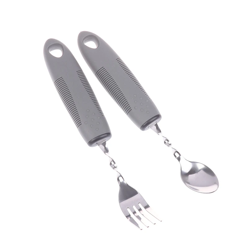 2/3Pcs Stainless Steel Bendable Adaptive Cutlery Textured Handle Utensils Disabled Fork Spoon Parkinson Adaptive Elderly Adults