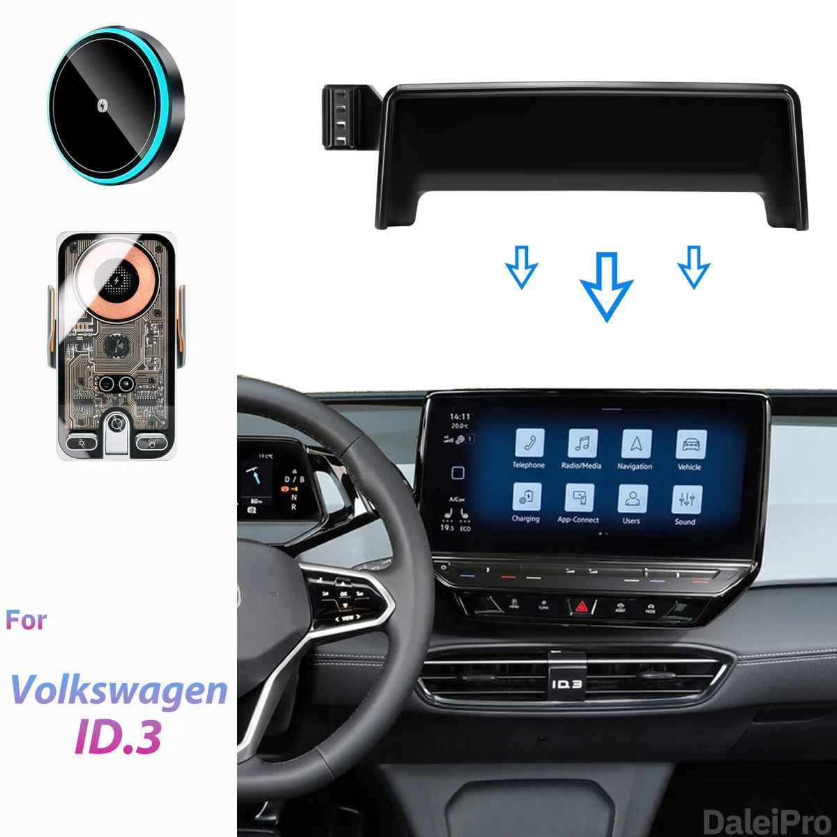 Für Volkswagen ID.3 ID3 2021-2024 Auto-Handyhalterung Bildschirm-Fixierclip Kabelloses Ladegerät Maßgefertigte Handy-Bildschirmhalterung Zubehör – Detail 2