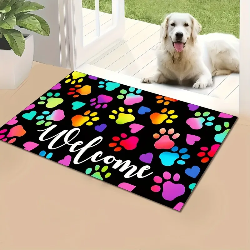 Vibrant Dog Paw Welcome Mat Anti-Slip Carpet for Bathroom Kitchen Bedroom Living Room Entrance Rug Home Decor Doormat