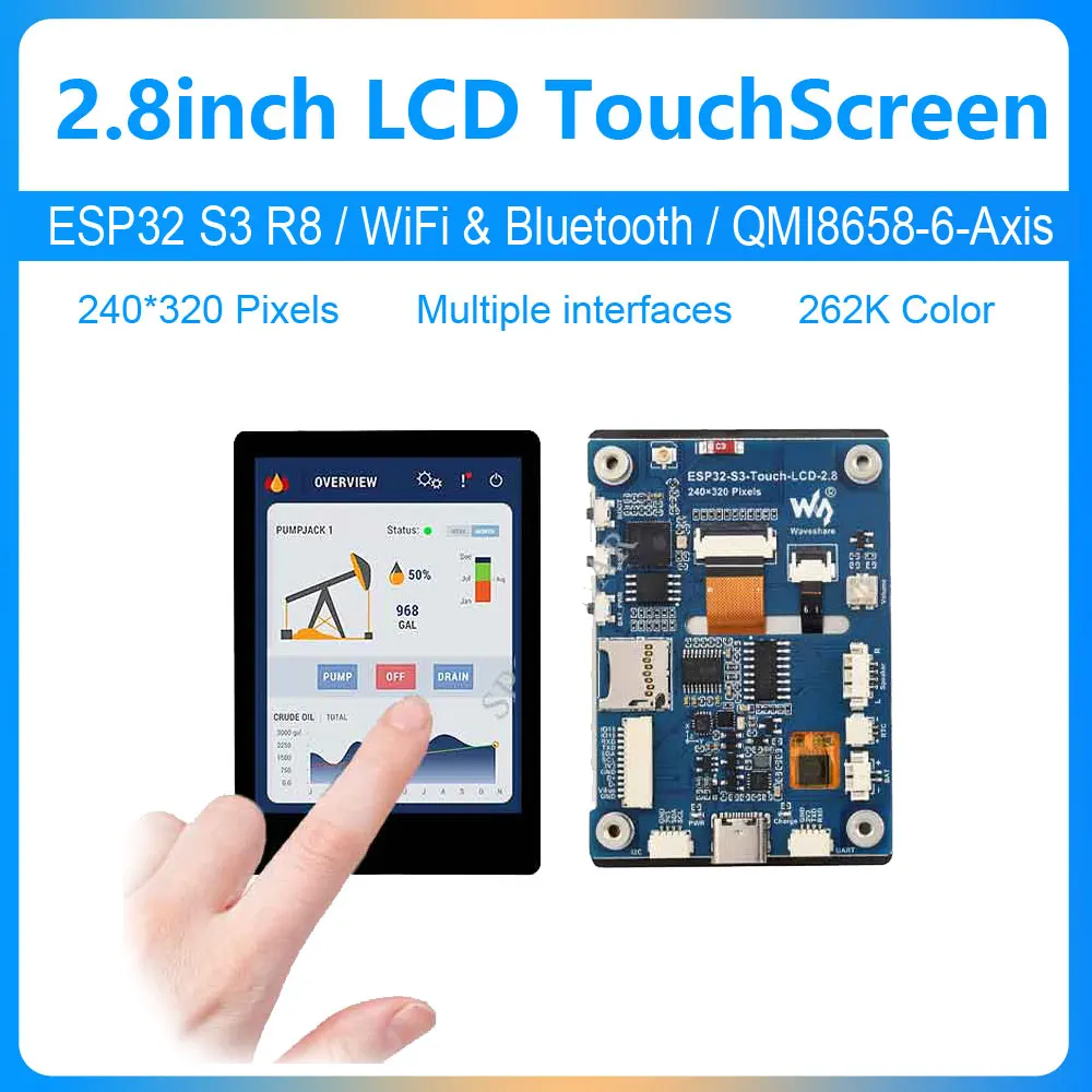 

ESP32 S3 R8 MP3 Board 2.8inch LCD Captive TouchScreen Display 240*320Pixel LVGL Speaker/SD-Card-Port/Battery-Port/QMI8658-6-Axis