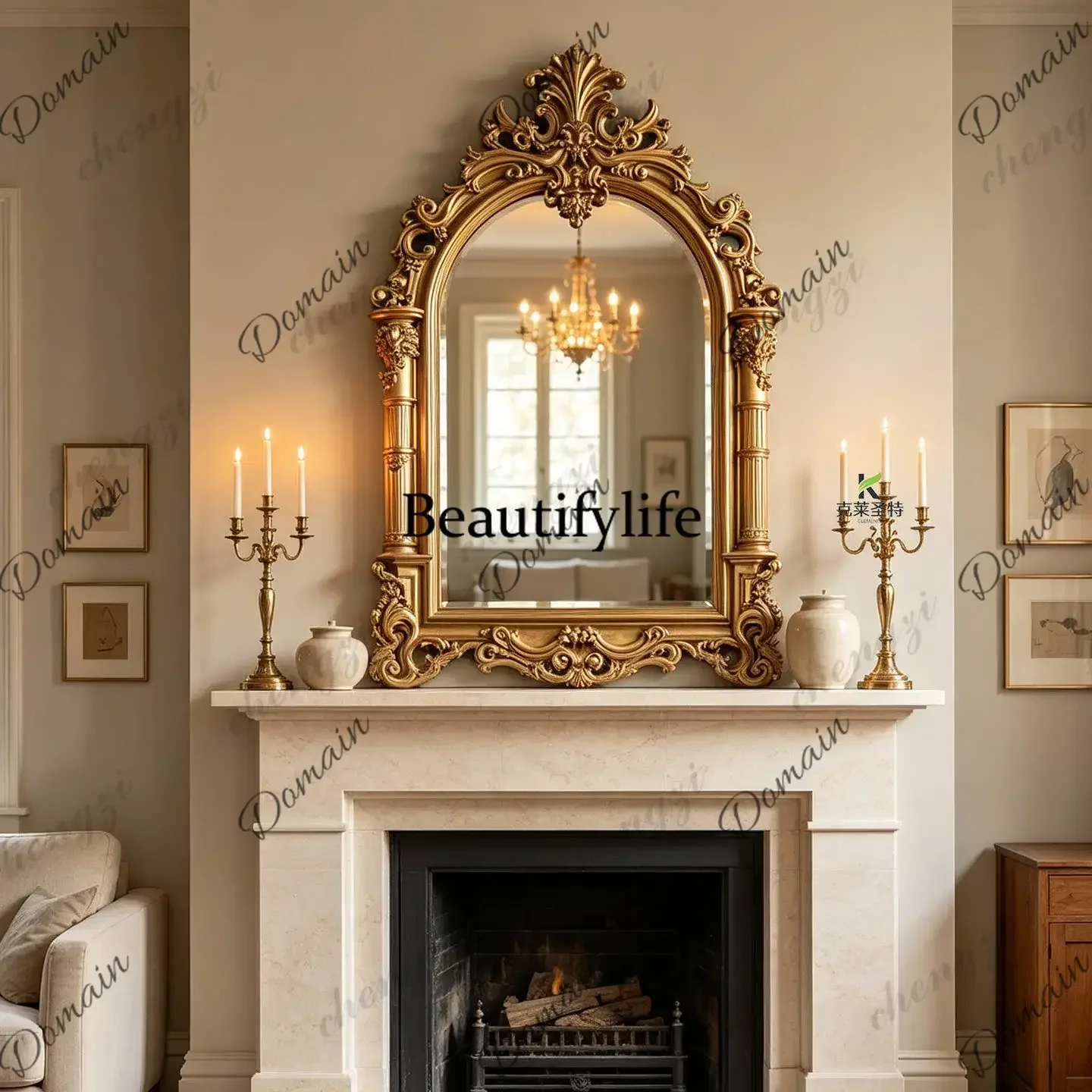 ISL French retro carved bathroom mirror porch decorative mirror bedroom vanity mirror American home wall hanging