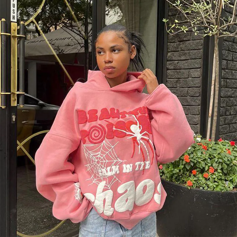 Y2K Hoodies Women Harajuku Letter Print Loose Sweatshirt Trousers Hip Hop Punk Long Sleeve Pocket  Tops Sweatpant Streetwear