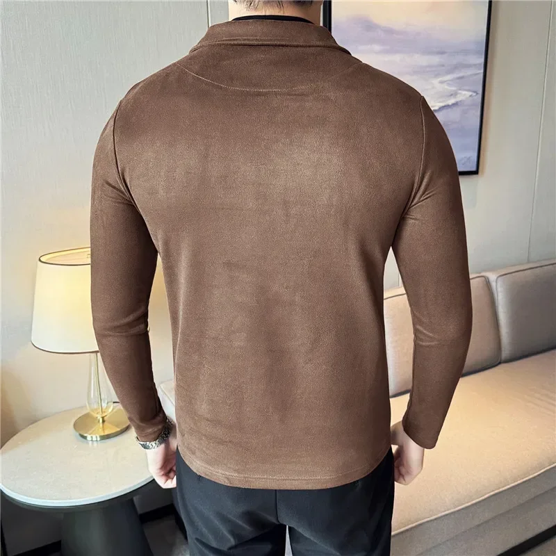 Men Fake Two-piece T-shirt Pullover 2024 British Style Autumn Winter Woolen Warm Thick Turtleneck T-shirt Fashion Men Clothing